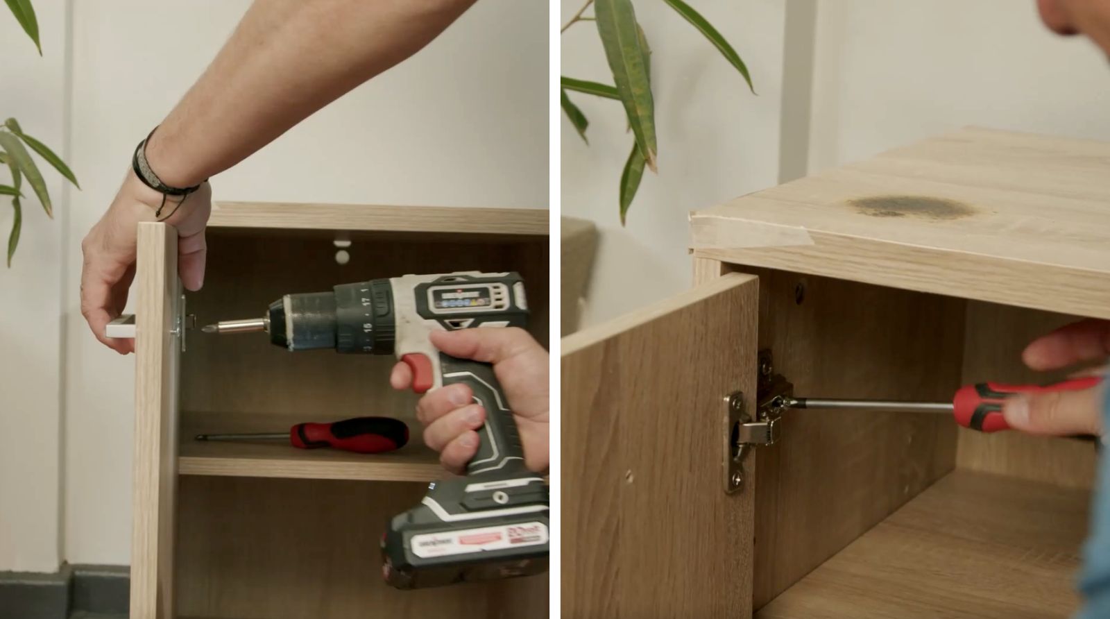 Desatornillado de puertas del mueble para la tv