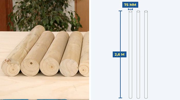 Rolletes de 75 mm de diámetro y 2,6 m de largo para hacer el rascador para gatos