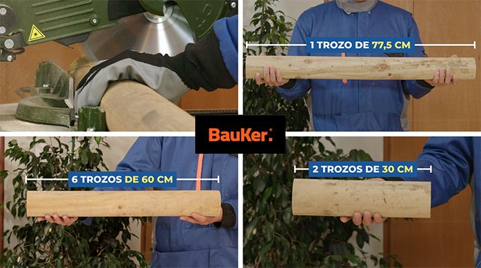 Una persona muestra los cortes de los rolletes hechos con una sierra circular