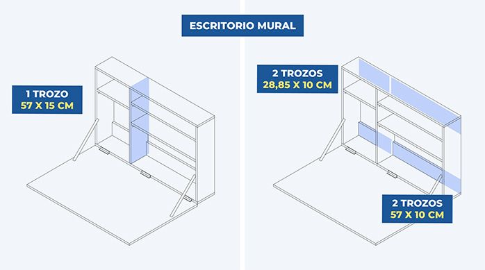cortes de melamina para construir un escritorio plegable de pared