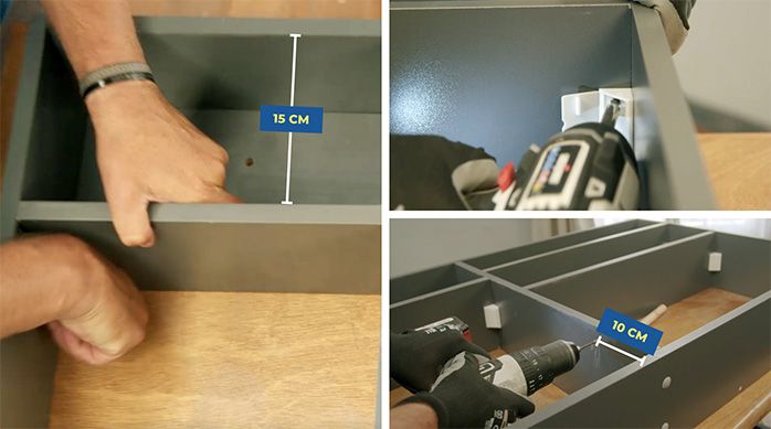 una persona une las repisas al escritorio plegable