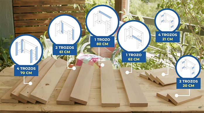 trozos de madera para hacer una mesa plegable multifuncional