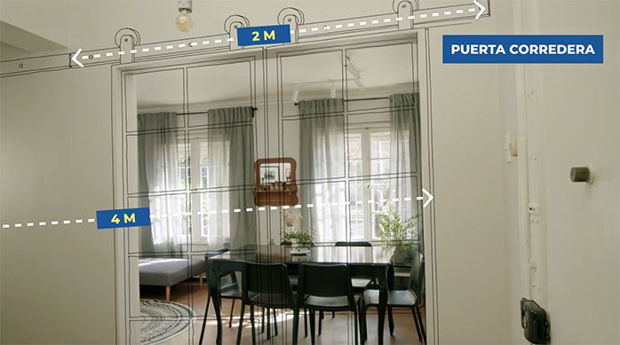 un dibujo de la puerta corredera interior en el vano de la puerta