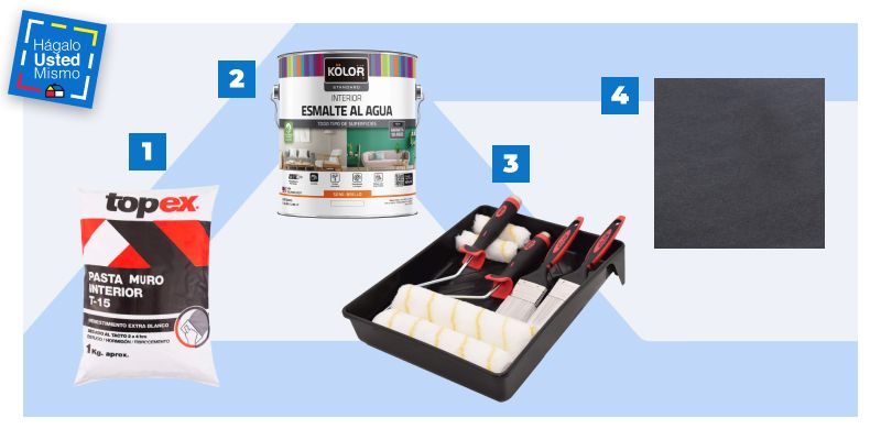 pasta muro para interior Topex, esmalte al agua Kölor, kit premium de 9 piezas Kölor y lija para pintar el cielo de una pieza para que se vea más grande