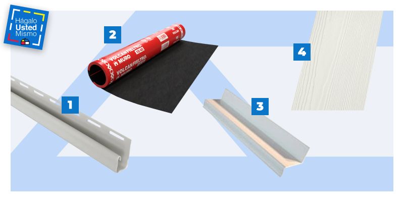 perfil j para siding, super fieltro marca volcán, perfil corta gota para siding y siding de fibrocemento para instalar siding como revestimiento en una casa de madera.