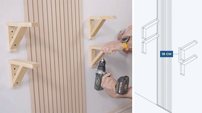 una persona fija las 4 escuadras necesarias para sostener las cubiertas de madera del tocador.
