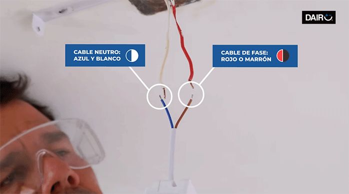 los cables fase y neutro de una conexión eléctrica junto a los cables fase y neutro del panel led.