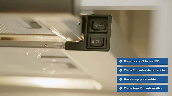 campana de extracción para cocina con varias funciones, luces led y función automática.