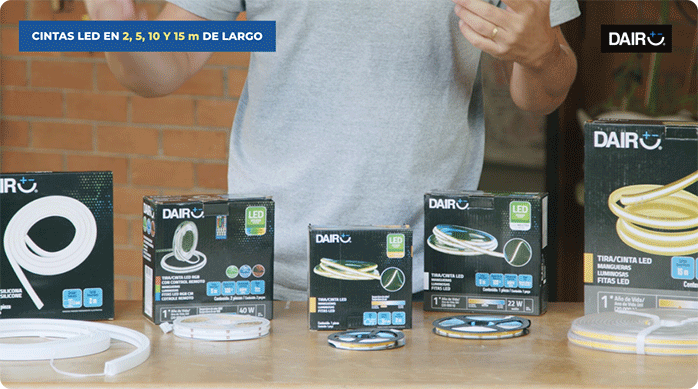 se muestran varias opciones de cintas led marca dairu.