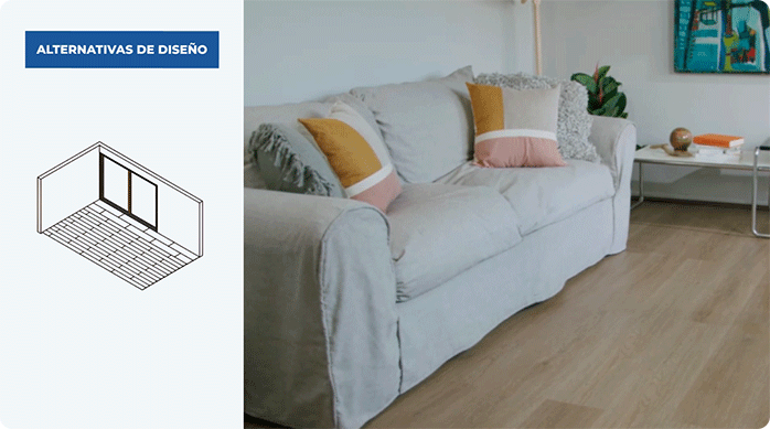 un living con piso vinílico con textura de madera.