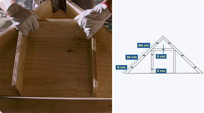 una persona presenta los cortes de terciado mueblería ordenados, formando la estructura del mueble esquinero.