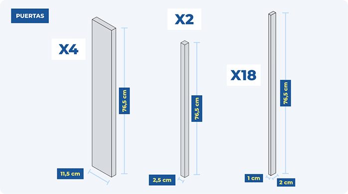 cortes necesarios para hacer las puertas del mueble estante para baño pequeño.