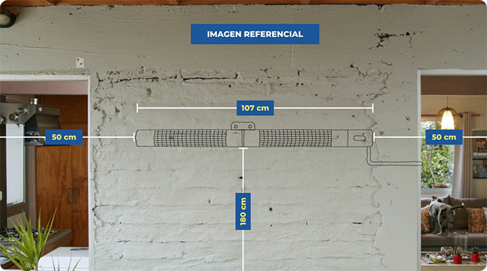 un muro de terraza con una gráfica que muestra el lugar donde se instalará el calefactor para terraza.