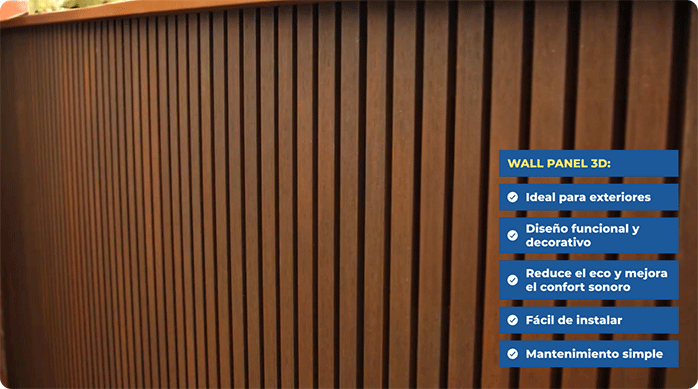 un muro exterior revestido con wall panel 3D.