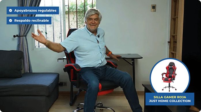 un hombre en una silla gamer roja.