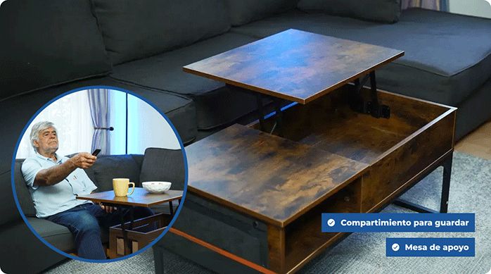 una mesa de centro con espacio para almacenar y mesa de apoyo.
