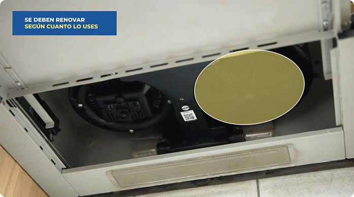 Campana de cocina con filtro de carbón activo.