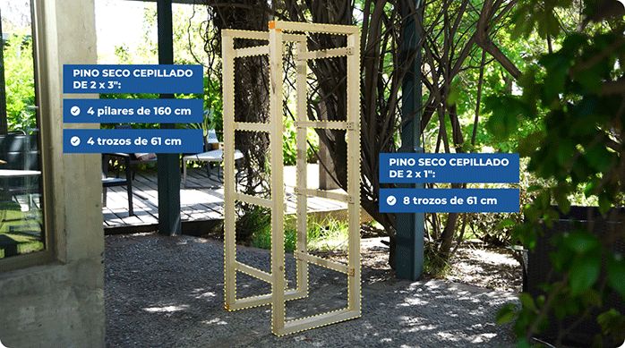 la estructura de un mueble para cajas organizadoras hecha con pino seco cepillado de 2 x 3" y 2 x 1