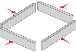 4 trozos de madera forman un cajón.